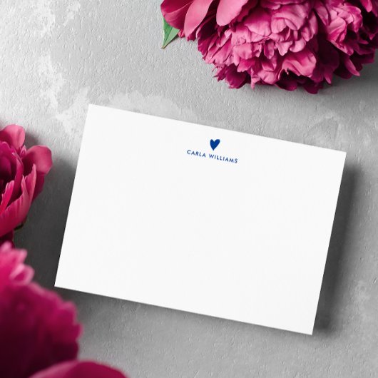 Blue Doodle Heart Formal Classic Family Mitteilungskarte