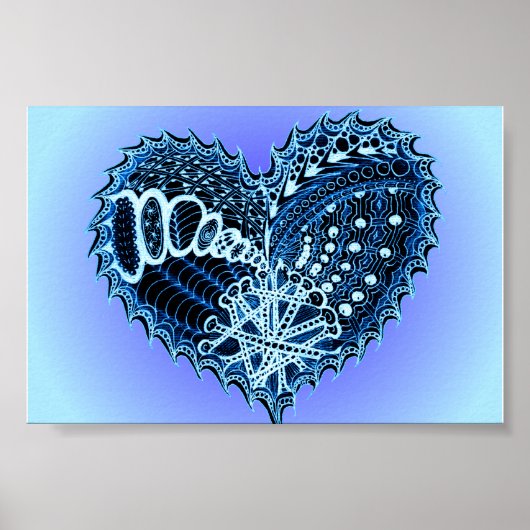 Blue Doodle Heart Poster (Vorne)