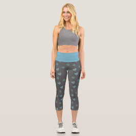 Blue Doodle Heart Yoga Pants Capri Leggings