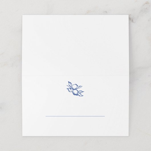 Blue Doodle Lemons Wedding Platzkarte (Außenseite Aufgefaltet)