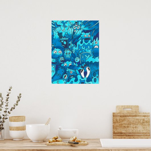 Blue Doodle Poster (Küche)