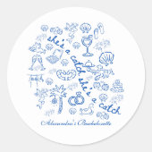 Blue Doodle Tropical Bachelorette Celebration Runder Aufkleber (Vorderseite)