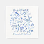 Blue Doodle Tropical Bachelorette Celebration Serviette (Vorderseite)