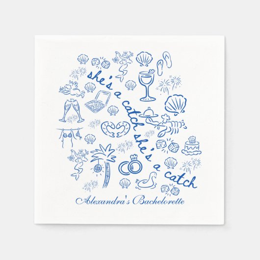Blue Doodle Tropical Bachelorette Celebration Serviette (Vorderseite)