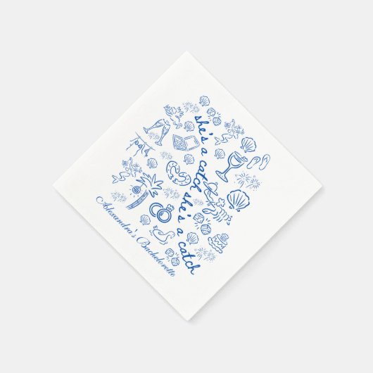 Blue Doodle Tropical Bachelorette Celebration Serviette (Ecke)