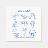Blue Doodle Tropical She is a Catch Bachelorette Serviette (Vorderseite)