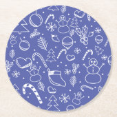 Blue Doodle Weihnachtsmuster - Spaß und Feierlichk Runder Pappuntersetzer (Vorderseite)
