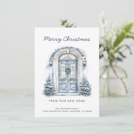 Blue Door Frohe Weihnachten von New Zuhause Ankündigung (Stehend Vorderseite)