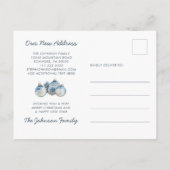 Blue Door Frohe Weihnachten von New Zuhause Ankündigungspostkarte (Rückseite)