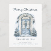 Blue Door Frohe Weihnachten von New Zuhause Ankündigungspostkarte (Vorderseite)