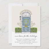 Blue Door Holiday Housewarming Party Einladung (Vorderseite)