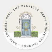 Blue Door Holiday Rücksendeadresse Runder Aufkleber (Vorderseite)