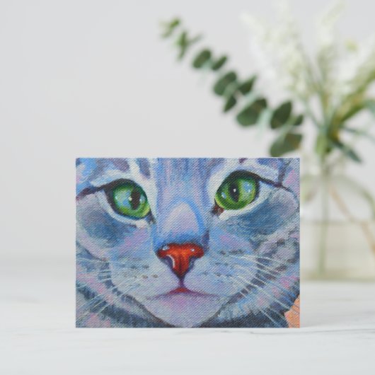 Blue Dora, Gray Tabby Cat Postkarte (Stehend Vorderseite)
