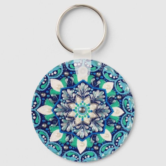 Blue Dot Art Mandala dreifaches Portemonnaie Schlüsselanhänger (Vorderseite)