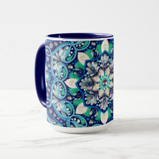 Blue dot art mandala tasse (Vorderseite Links)
