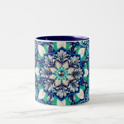 Blue dot art mandala zweifarbige tasse (Mittel)