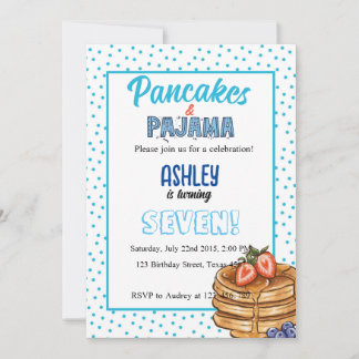 Blue Dot Pancakes und Pajamas Geburtstagsparty Einladung