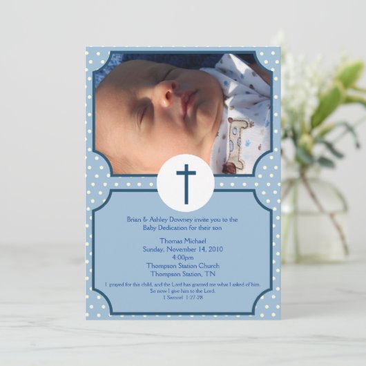 Blue Dots Baptism Baby Dedication 12x18 Einladung (Stehend Vorderseite)
