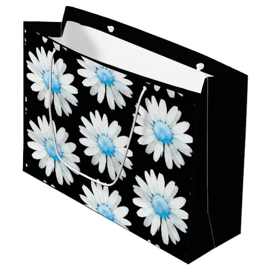 Blue Dotted Daisy's Große Geschenktüte (Vorderseite Schrägansicht)