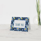 Blue Dotty Blume Print Danke Notizen (Vorderseite)