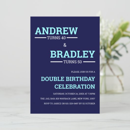 Blue Double Birthday Feier Einladung (Stehend Vorderseite)