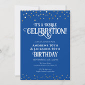 Blue Double Birthday Party Star Confetti Einladung (Vorderseite)