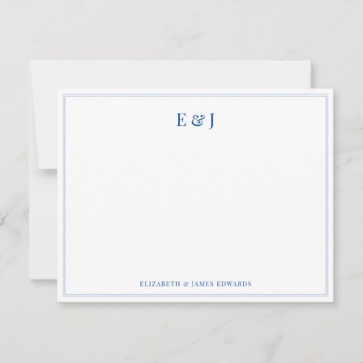 Blue Double Border Elegante Couple Initials Mitteilungskarte (Vorderseite)