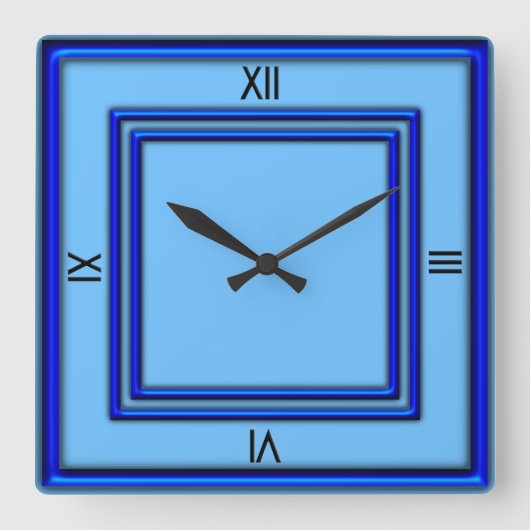 Blue Double Frame 4 schwarze Zahlen Quadratische Wanduhr (Vorderseite)