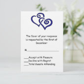 Blue Double Heart Wedding RSVP Card Karte (Stehend Vorderseite)