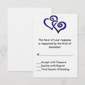Blue Double Heart Wedding RSVP Card Karte (Vorne/Hinten)