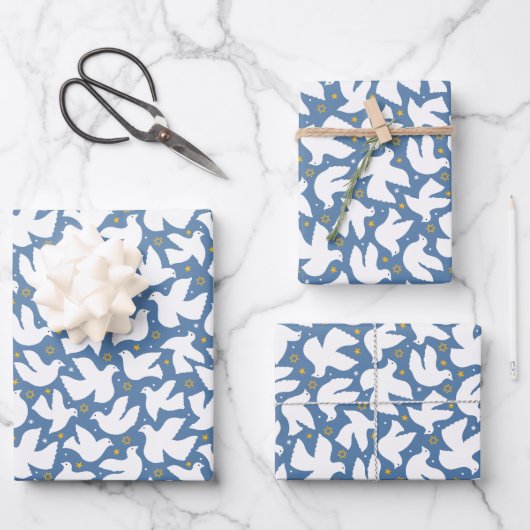 Blue Dove Hanukkah Star von David Wrapping Paper Geschenkpapier Set (Vorderseite)