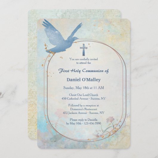 Blue Dove Religious Einladung (Vorne/Hinten)