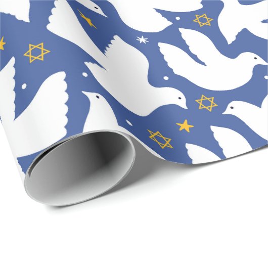 Blue Dove Star von David Hanukkah Geschenkpapier (Rolleneckpunkt)