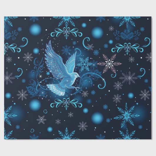 Blue Dove und Snowflakes Weihnachtsrap Geschenkpapier (Flach)