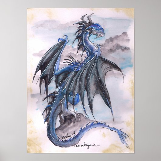 Blue Dragon - Aquarellfarben Poster (Vorne)