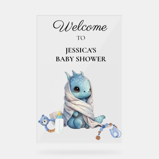 Blue Dragon Baby Dusche Danke Acrylschild (Vorderseite)