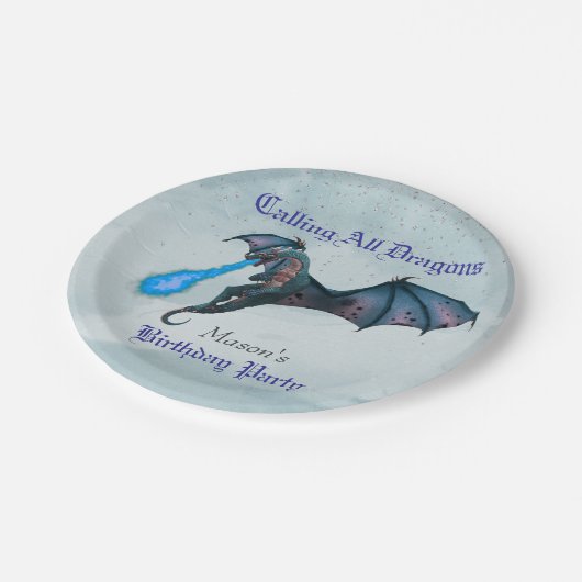 Blue Dragon Birthday Party Pappteller (Schrägansicht)