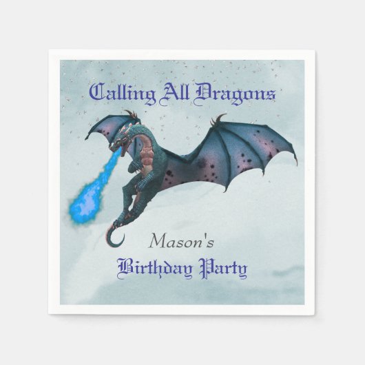 Blue Dragon Birthday Party Serviette (Vorderseite)