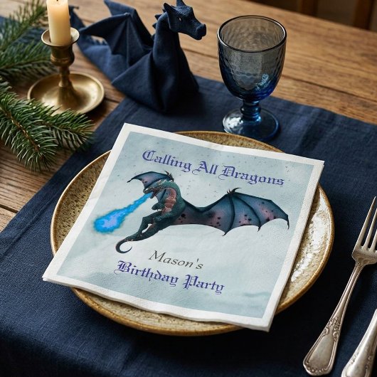 Blue Dragon Birthday Party Serviette