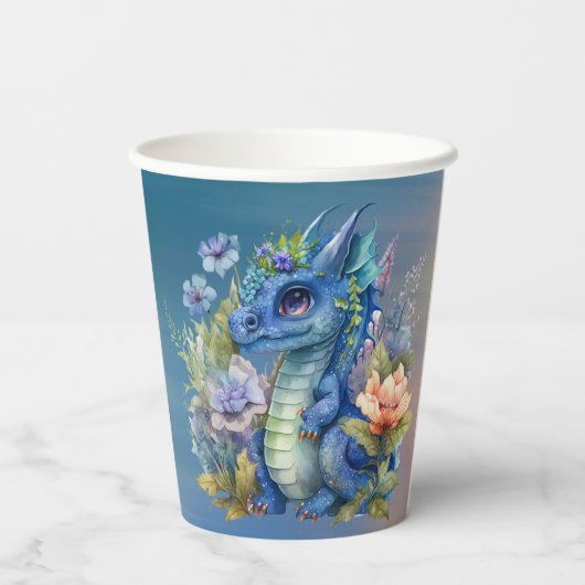 Blue Dragon Boy Baby Dusche Pappbecher (Rückseite)