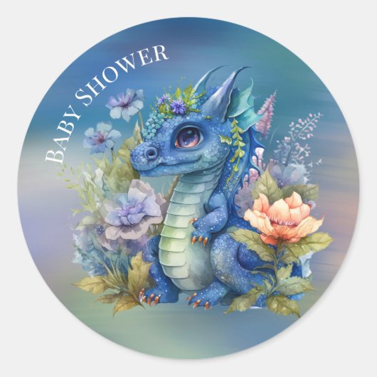Blue Dragon Boy Baby Dusche Runder Aufkleber (Vorderseite)