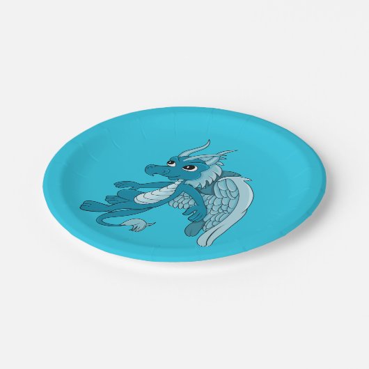 Blue Dragon Cartoon Pappteller (Schrägansicht)