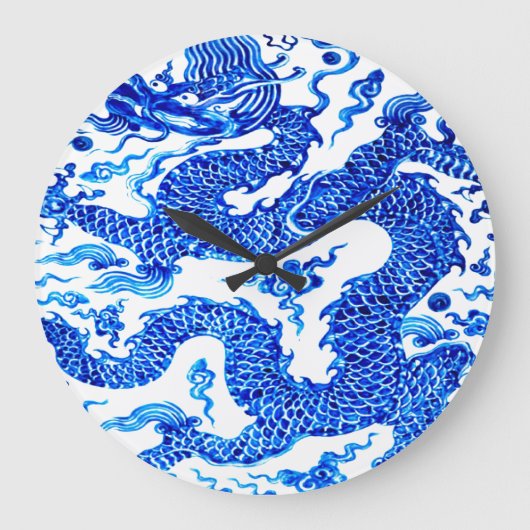 Blue Dragon Chinese Vase Modern Acryllic Designer Große Wanduhr (Vorderseite)