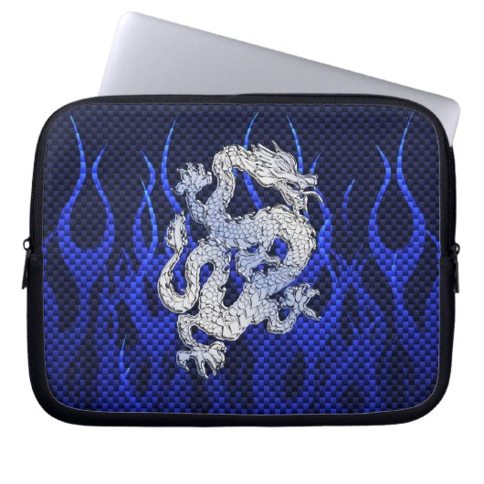 Blue Dragon Chrome wie Carbon Fibre Flammen Laptopschutzhülle (Vorderseite)