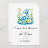 Blue Dragon Floral Magical Ankunft Baby Dusche Einladung (Vorne/Hinten)