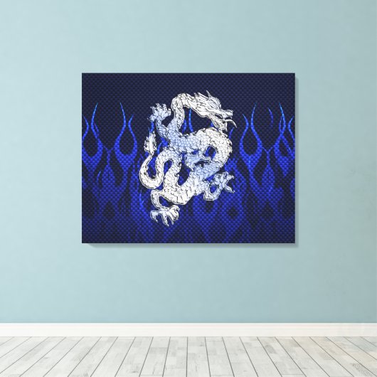 Blue Dragon in Chrome Carbon Fiber Stile Leinwanddruck (Insitu (Holzboden))