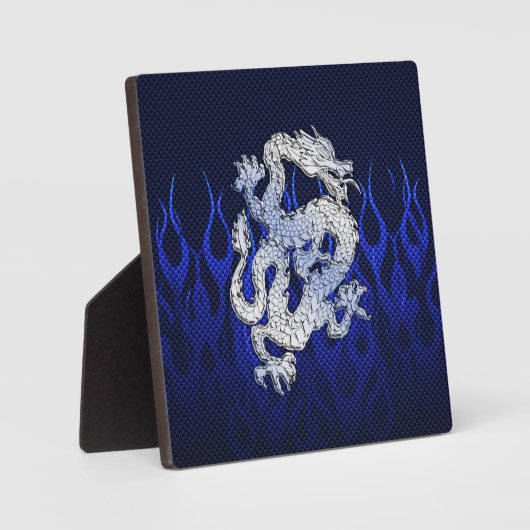 Blue Dragon in Chrome Carbon Racing Flammen Fotoplatte (Vorderseite)