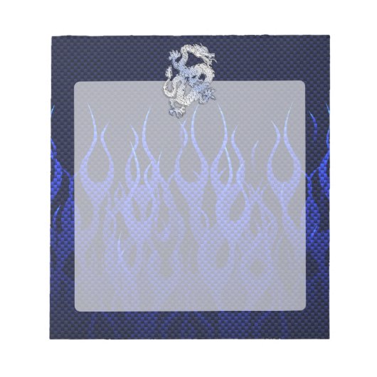Blue Dragon in Chrome Carbon Racing Flammen Notizblock (Vorderseite)