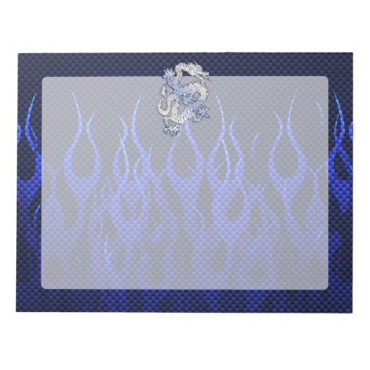 Blue Dragon in Chrome Carbon Racing Flammen Notizblock (Vorderseite)