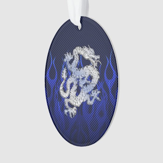 Blue Dragon in Chrome Carbon Racing Flammen Ornament (Vorderseite)